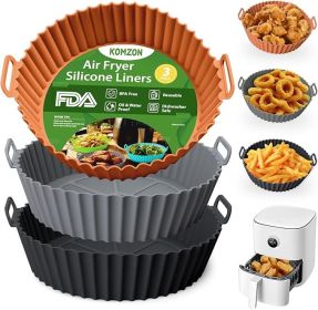 3 Pack Air Fryer Silicone Liners, 8Inch Airfryer Liners, Air Fryer Basket Liners, Reusable Food Grade Air Fryer Basket Pots Oven Liner Baking Tra