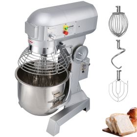 VEVOR Commercial Food Mixer 10Qt 450W 3 Speeds Adjustable 110/178/390 RPM Heavy Duty 110V with Stainless Steel Bowl Dough Hooks Whisk Beater Prem