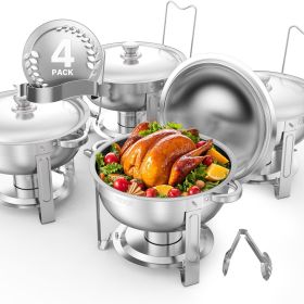 5 Qt 4 Pack Round Chafing Dish Buffet Set Full-Size Pan Stainless Steel Silver
