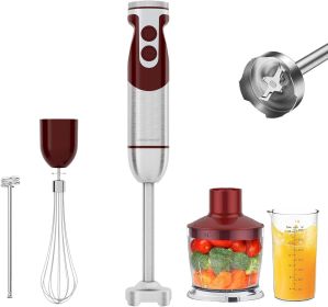 5-in-1 Immersion Hand Blender Set with Variable Speed, 400W, Stainless Steel - Includes Chopper, Whisk, Milk Frother, and Beaker - Ideal for Soup (COLOUR: Red)